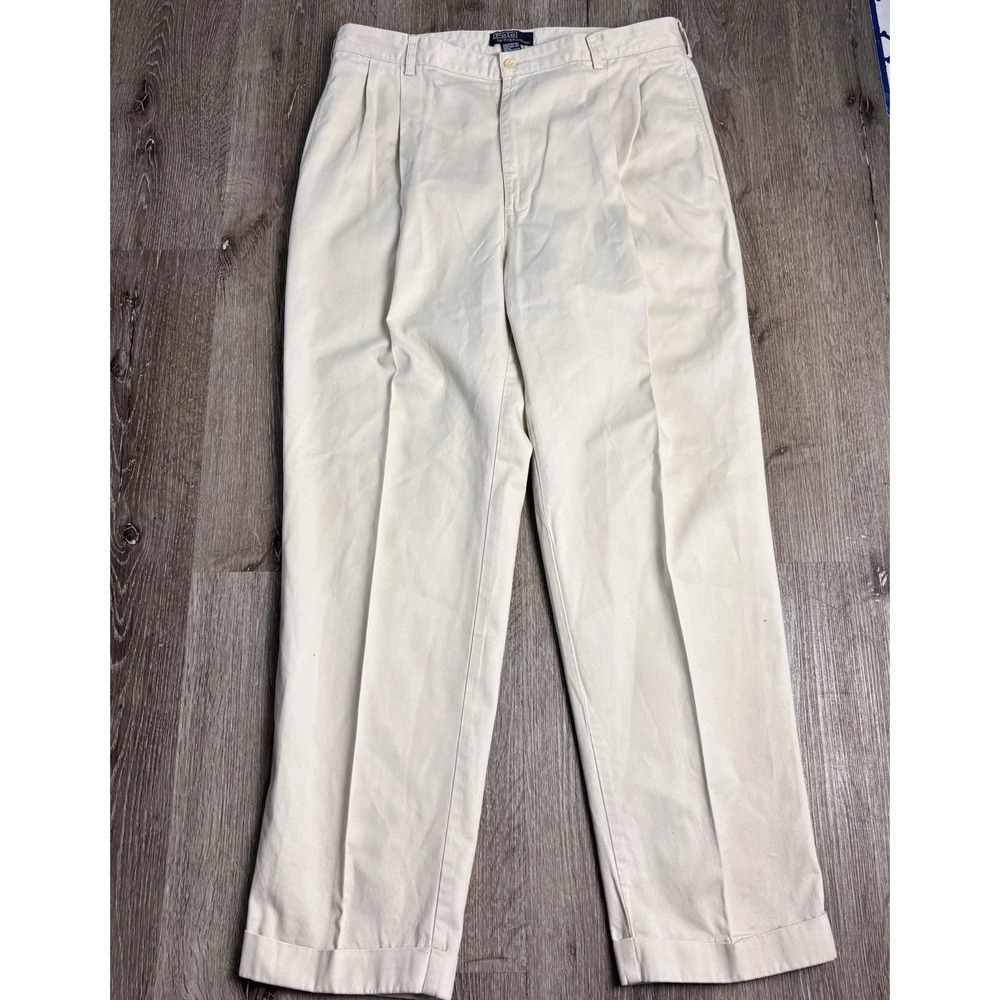 Vtg Polo Ralph Lauren Hammond Pants 38x32‎ (Fits 36x31) Bone Pleated Cuff Chino